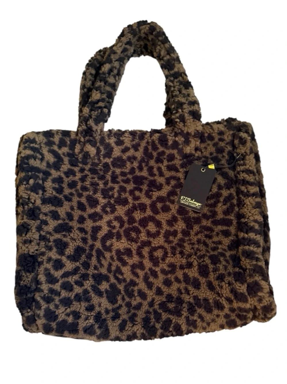 P.J. Salvage Animal Print Sherpa Tote Bag Large /Brown .